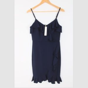 NWT Trina Turk 2 Navy Blue Reese Ruffle Trim Spaghetti Strap Tank Dress